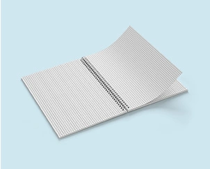 Hochformatige Drahtringbindung aufgeschlagen